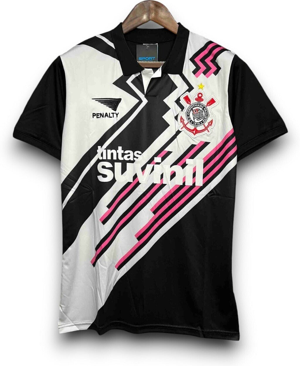 Camisa Corinthians Retrô 1995/96 Penalty Masculina - Preta, Branca e Rosa - Manto Club