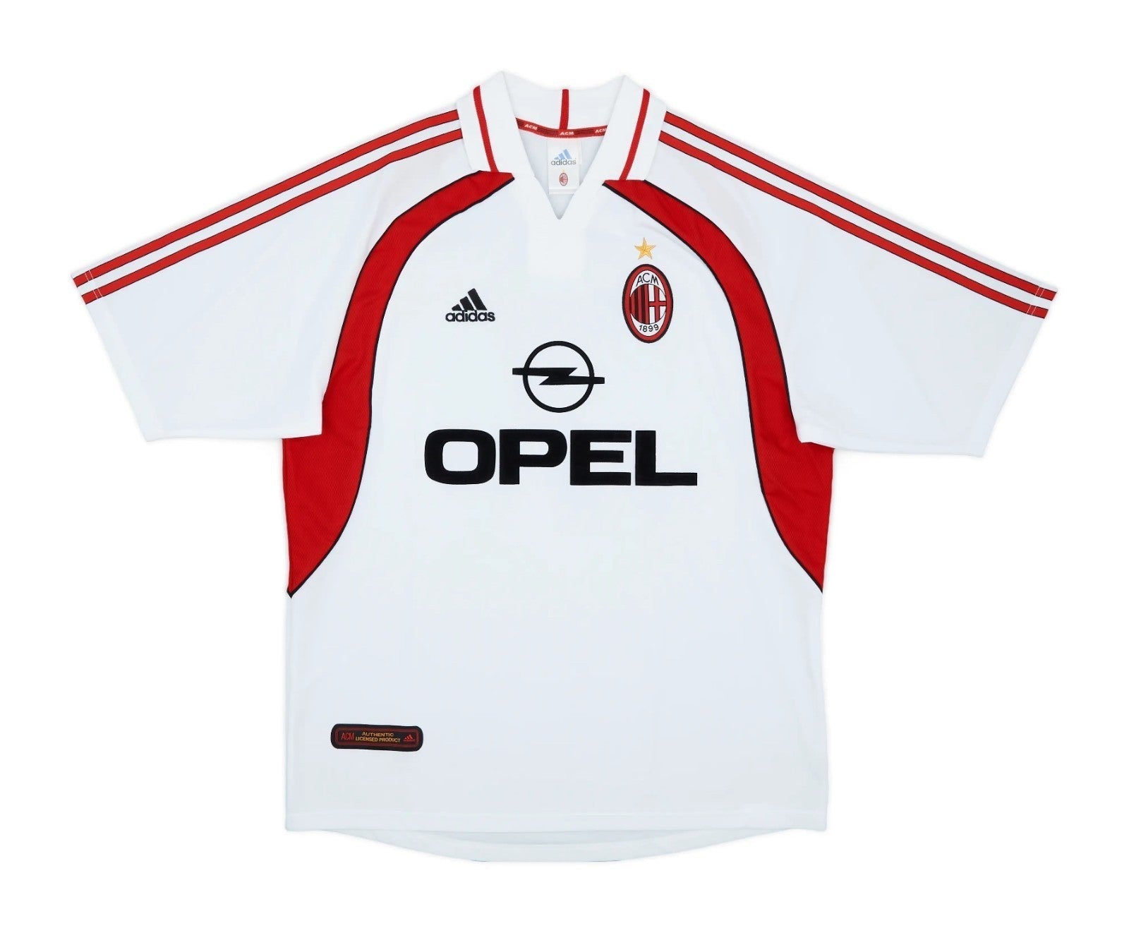 Camisa Retrô AC Milan Away 2001/02 Masculino Adidas - Branco e Vermelho - Manto Club